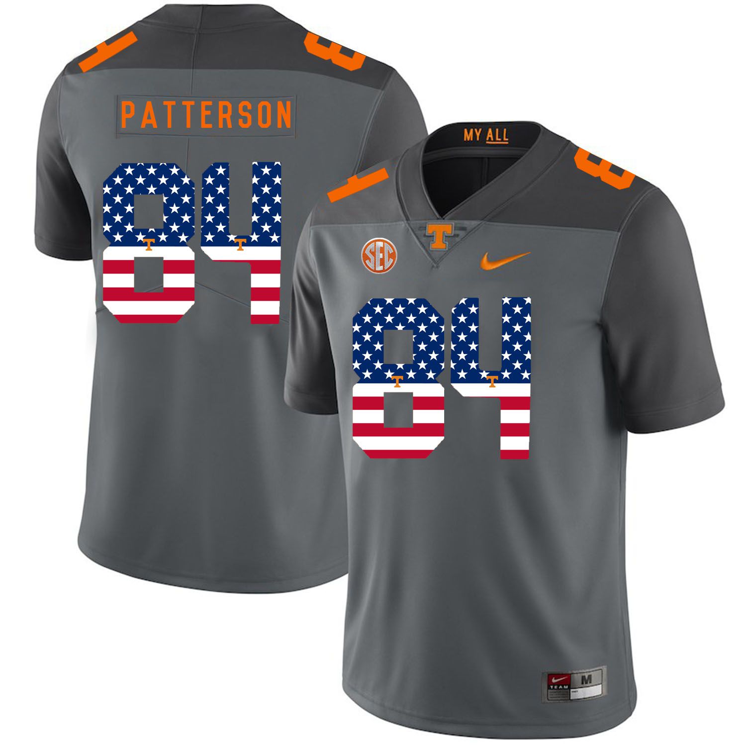 Men Tennessee Volunteers #84 Patterson Grey Flag Customized NCAA Jerseys->customized ncaa jersey->Custom Jersey